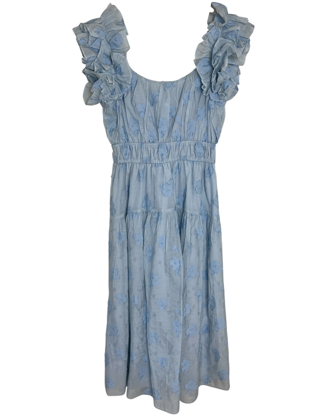 Willa Story Ruffled Flutter Sleeve Floral Smocked Waist Midi Dress Sz S